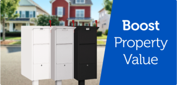 three parcel lockers in an HOA area